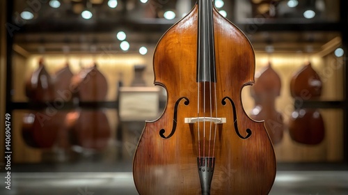 Vintage double bass in display case