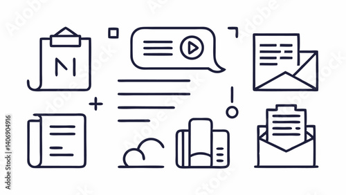 News and Media Related Outline Icons in a Minimal Linear Style Suitable for Journalism Websites News Apps Editorial Design and Communication Materials