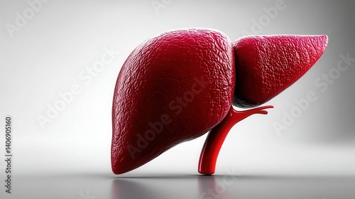 Detailed 3D model of human liver against neutral background