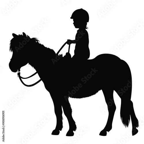 Pony Horse Silhouette with Child Equestrian Rider On Transparent Background