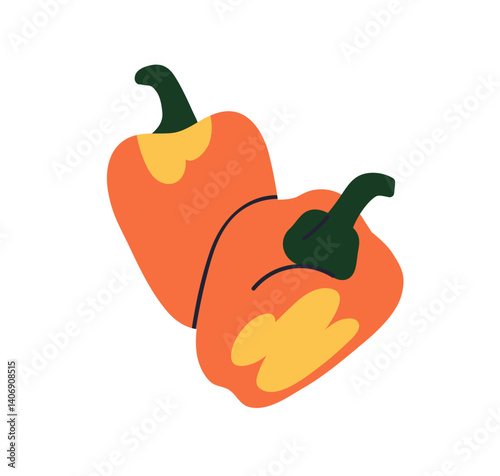 Bell pepper vegetable. Bellpepper ingredient. Sweet fresh food crop icon, healthy vitamin ripe raw harvest for cooking, nutrition. Flat graphic vector illustration isolated on white background