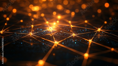 Abstract Digital Network with Orange and Blue Glowing Nodes