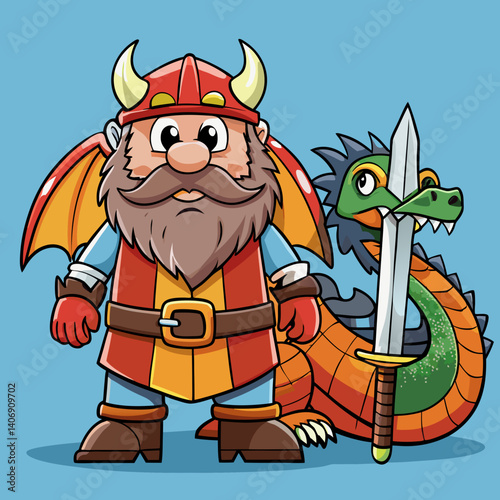 Brave dwarf faces a massive dragon, wielding a sword larger than himself in an epic fantasy showdown