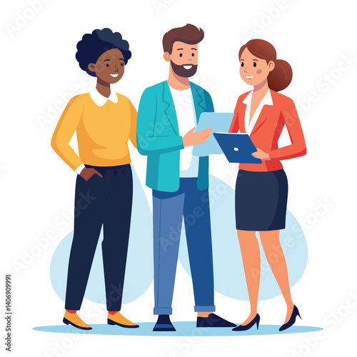 three-diverse-business-partners-standing-and-discus vector image on white background