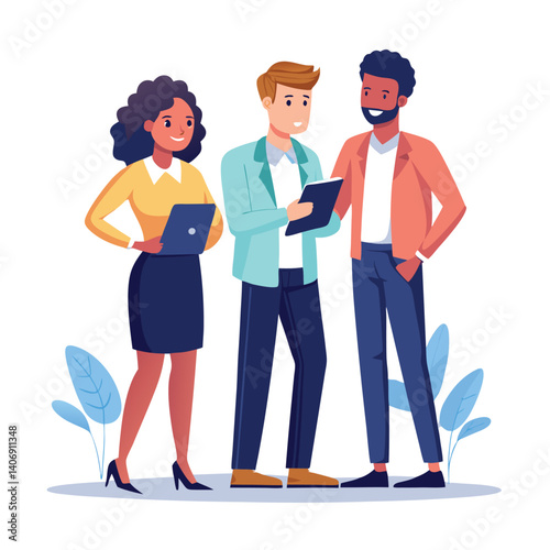three-diverse-business-partners-standing-and-discus vector image on white background