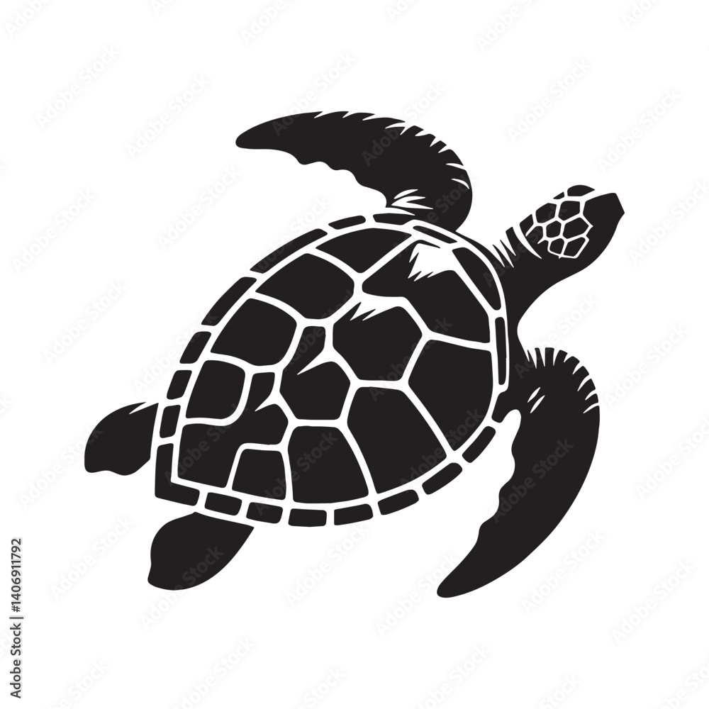 Fototapeta premium Deep-diving Loggerhead Sea Turtle silhouette, ruler of marine depths – Loggerhead Sea Turtle illustration – Minimalist Loggerhead Sea Turtle vector – Reptile silhouette