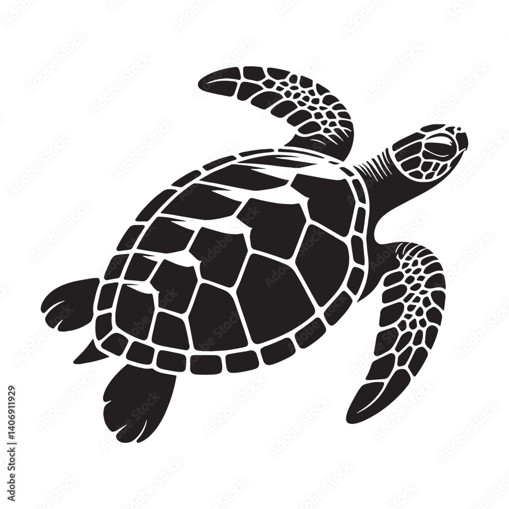 Fototapeta premium Powerful Loggerhead Sea Turtle silhouette, carrying strength and wisdom – Loggerhead Sea Turtle illustration – Minimalist Loggerhead Sea Turtle vector – Reptile silhouette