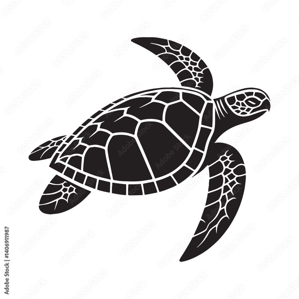 Fototapeta premium Peaceful Loggerhead Sea Turtle silhouette, gliding in ocean serenity – Loggerhead Sea Turtle illustration – Minimalist Loggerhead Sea Turtle vector – Reptile silhouette