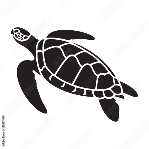 Silent Loggerhead Sea Turtle silhouette, drifting gracefully underwater – Loggerhead Sea Turtle illustration – Minimalist Loggerhead Sea Turtle vector – Reptile silhouette

