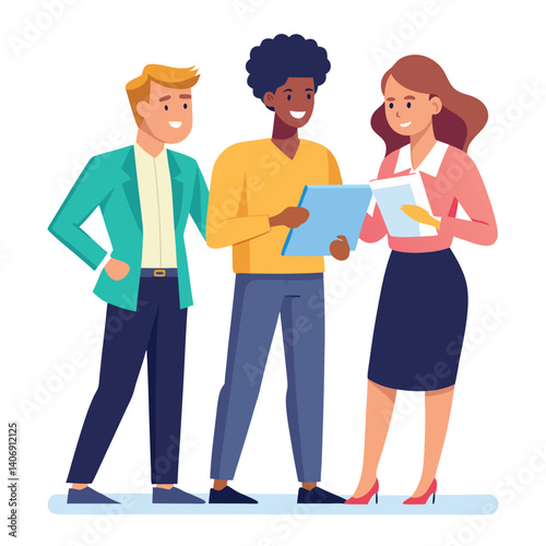 three-diverse-business-partners-standing-and-discus vector image on white background