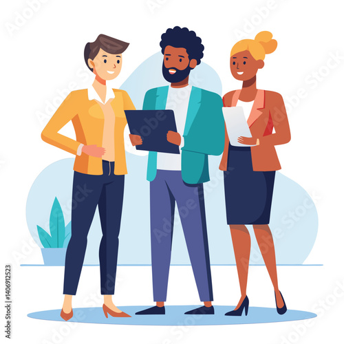 three-diverse-business-partners-standing-and-discus vector image on white background