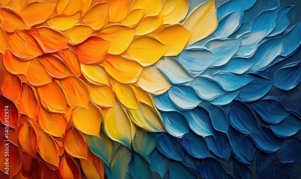 Obraz premium Vibrant abstract painting with textured petals in warm and cool color gradients