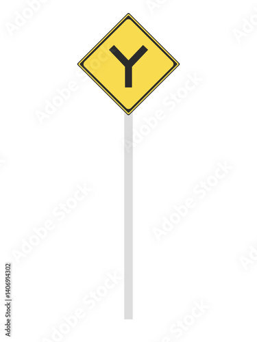 ポール付き標識の単品イラスト　Y形道路交差点あり