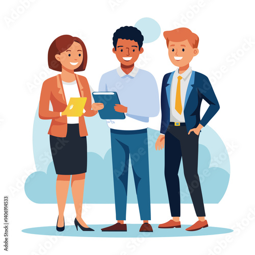 three-diverse-business-partners-standing-and-discus vector image on white background