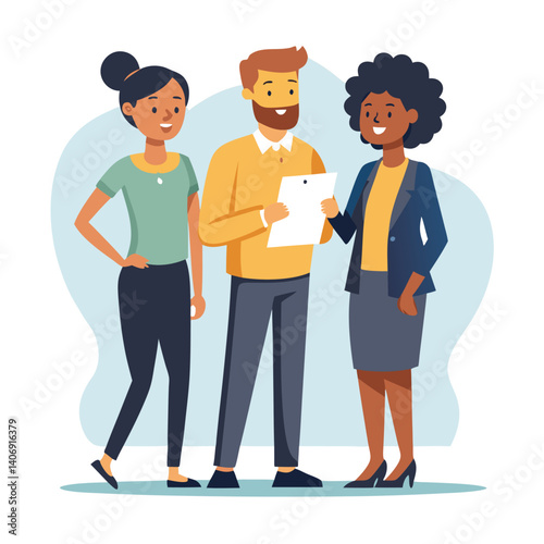 three-diverse-business-partners-standing-and-discus vector image on white background