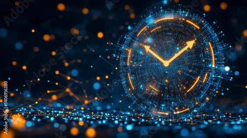 Digital Abstract Clock with Glowing Particles and Dynamic Background