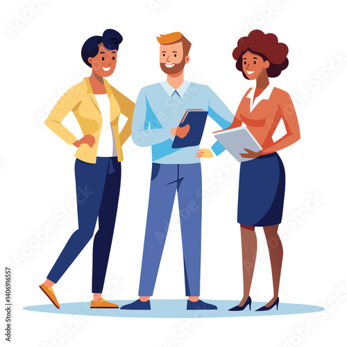 three-diverse-business-partners-standing-and-discus vector image on white background