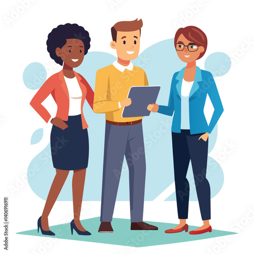 three-diverse-business-partners-standing-and-discus vector image on white background