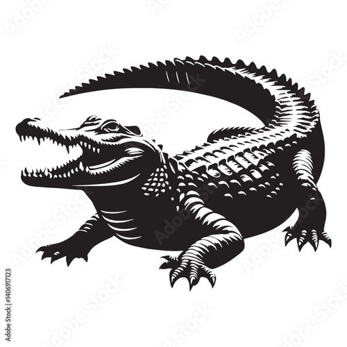 Clever Crocodile silhouette, waiting patiently in the water – Crocodile illustration – Crocodile vector – Reptile silhouette

