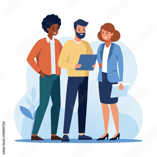 three-diverse-business-partners-standing-and-discus vector image on white background