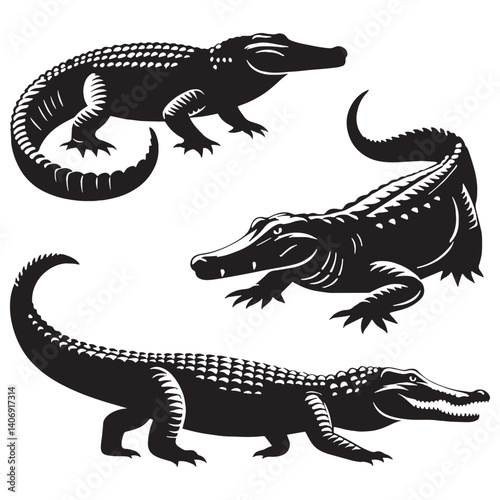 Intense Crocodile silhouette, eyes glowing with predatory focus – Crocodile illustration – Crocodile vector – Reptile silhouette

