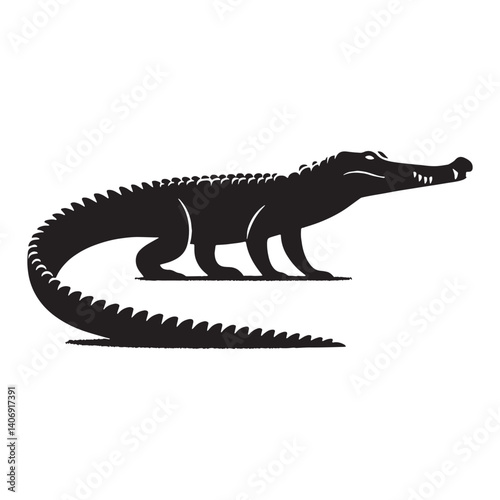 Fearless Crocodile silhouette, its powerful tail propelling it forward – Crocodile illustration – Crocodile vector – Reptile silhouette

