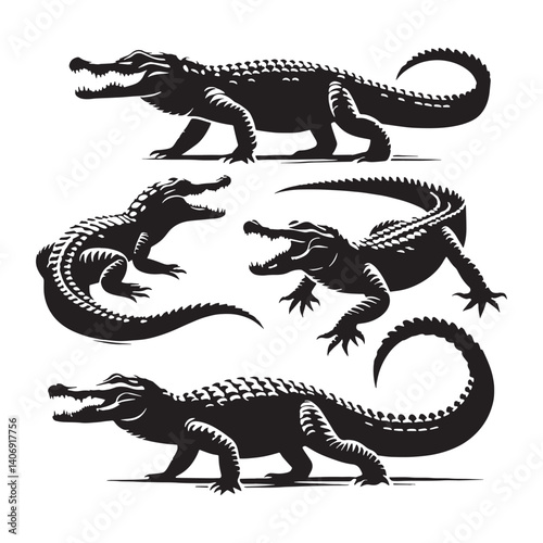 Ancient Crocodile silhouette, a creature that has survived for millennia – Crocodile illustration – Crocodile vector – Reptile silhouette


