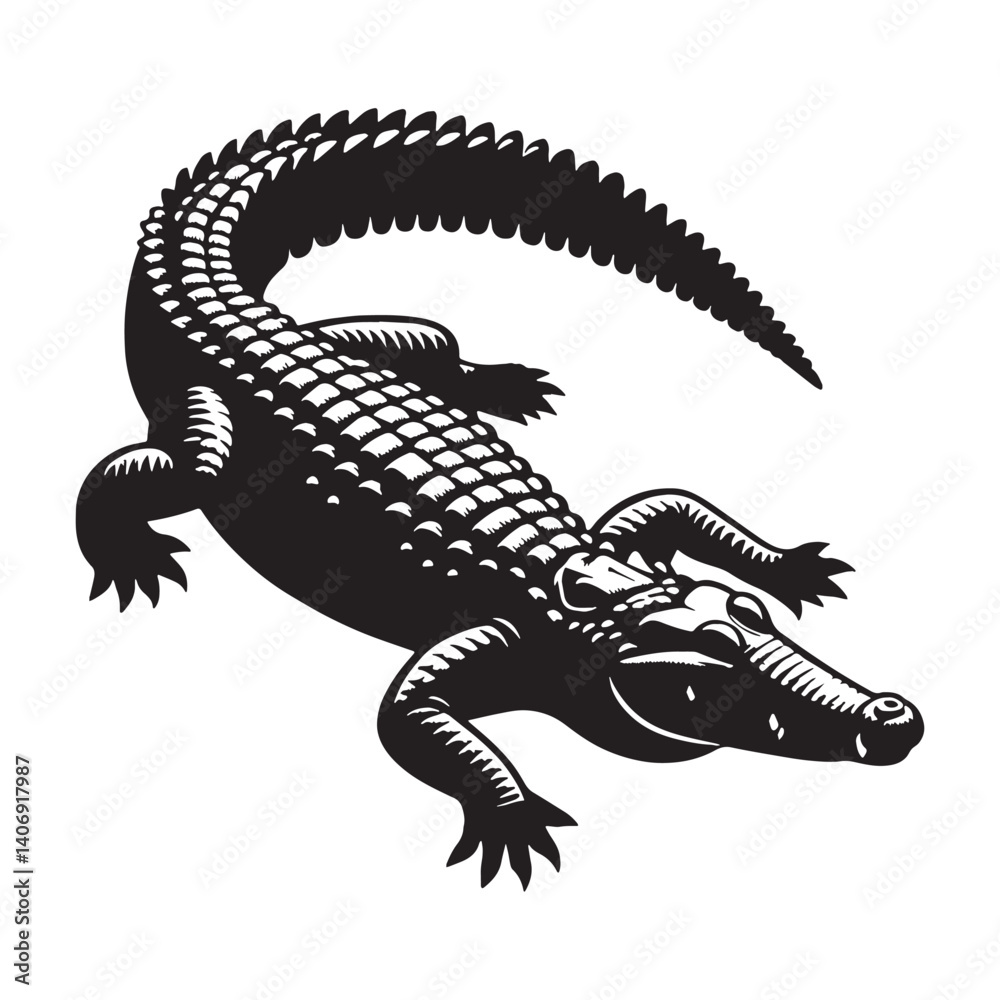 Fototapeta premium Silent Crocodile silhouette, moving effortlessly through the water – Crocodile illustration – Crocodile vector – Reptile silhouette