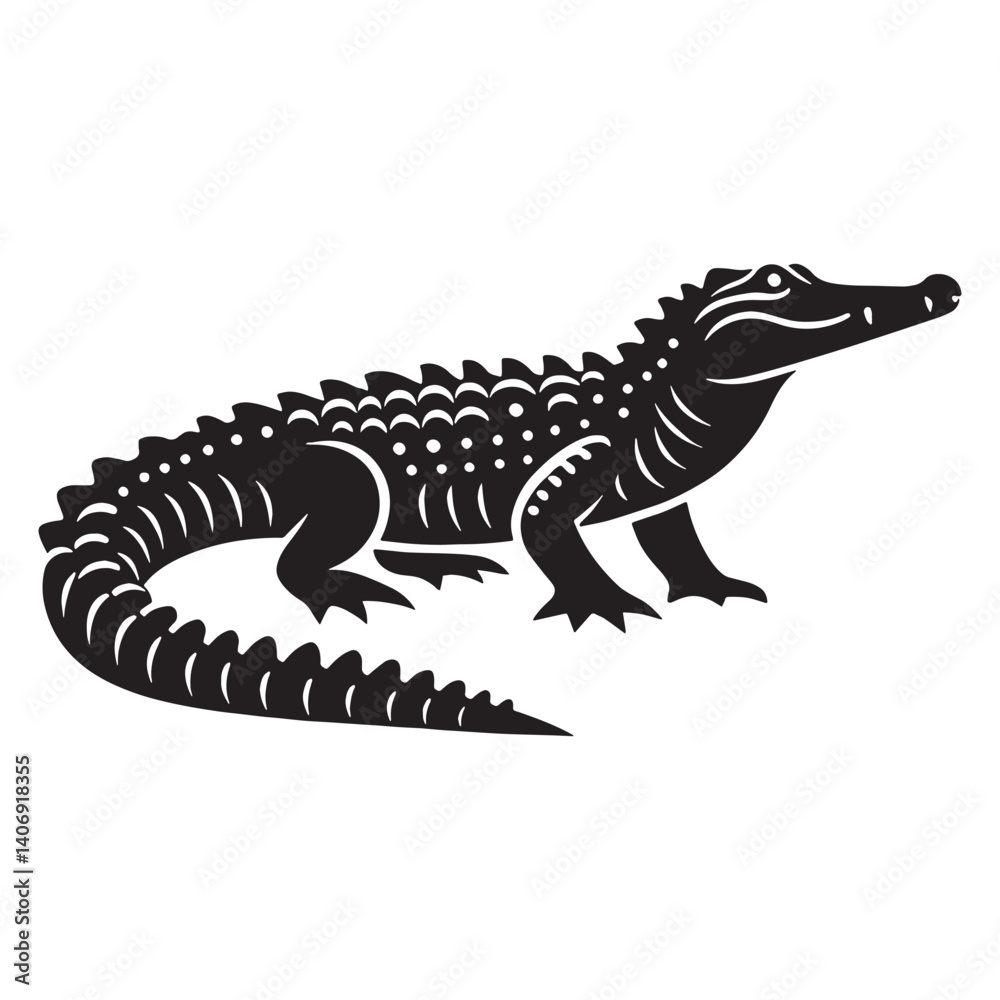Obraz premium Swift Crocodile silhouette, moving quickly through the water – Crocodile illustration – Crocodile vector – Reptile silhouette