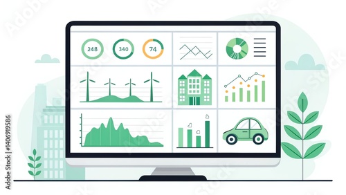 Wallpaper Mural Green energy reduce carbon emissions and makes earth cleaner and more ecological, vector dashboard interface mockup displaying key environmental KPIs for corporate reporting, elegant and modern style
 Torontodigital.ca