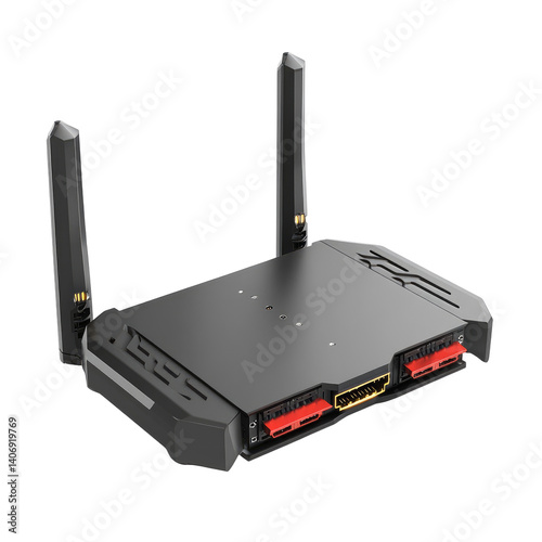 Black Wireless Router on transparent background
