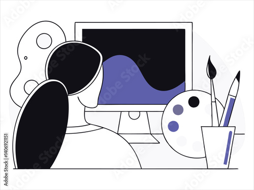 A businessman and woman communicate digitally using a laptop, smartphone, and tablet, icons of modern technology and web design displayed on their screens