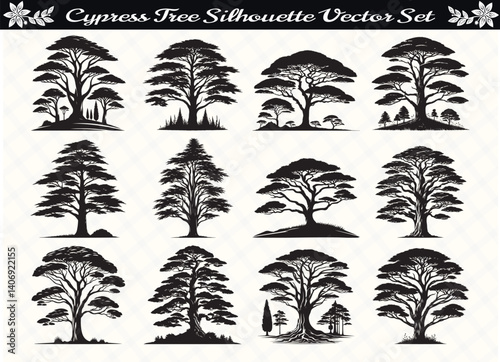 Black Color Cypress Tree Silhouette Vector Illustration for Digital and Print Design