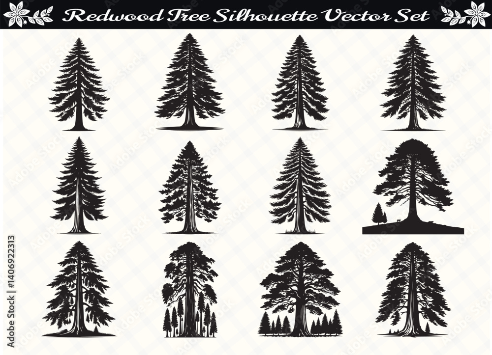 Obraz premium Black Color Redwood Tree Silhouette Vector Illustration for Digital and Print Design