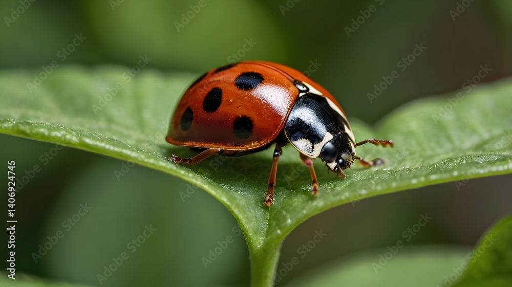 Obraz premium Cute Ladybug on Leaf 