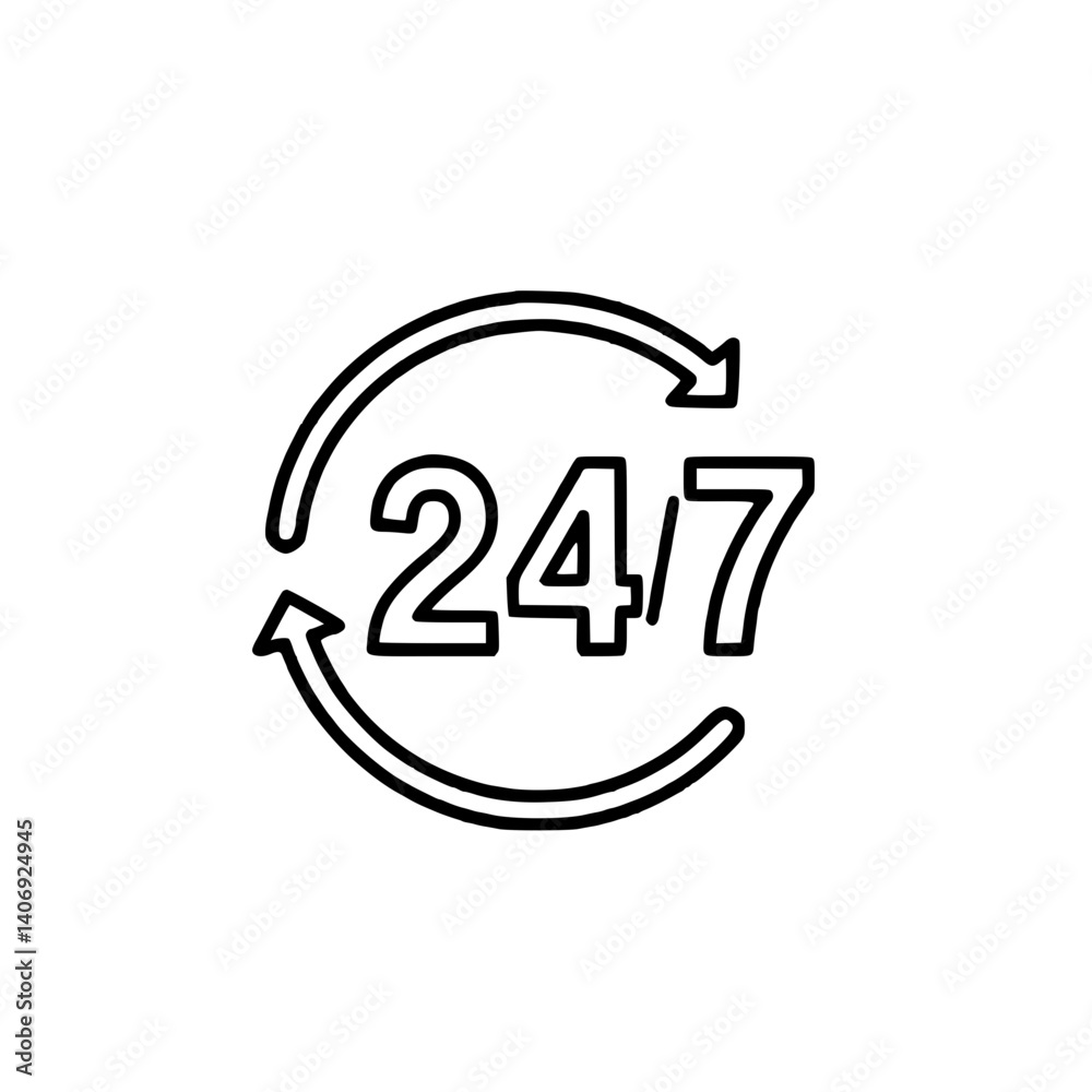 24/7 silhouette icon representing the concept of 24-hour service and services