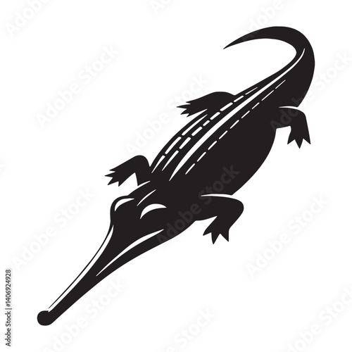 Incredible Gharial silhouette, a reptilian marvel of the water – Gharial illustration – Gharial vector – Reptile silhouette

