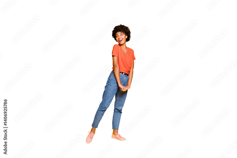 Full length body size photo of charming cheerful cute pretty attractive girlfriend hesitating to ask something wearing jeans denim t-shirt isolated over yellow vivid color background Full length body size photo of charming cheerful cute pretty attractive girlfriend hesitating to ask something wearing jeans denim t-shirt isolated over yellow vivid color background