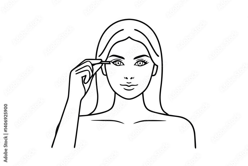 Vector Line Art Of Woman Applying Eyeliner Minimalist Beauty Illustration Vector Line Art Of Woman Applying Eyeliner Minimalist Beauty Illustration