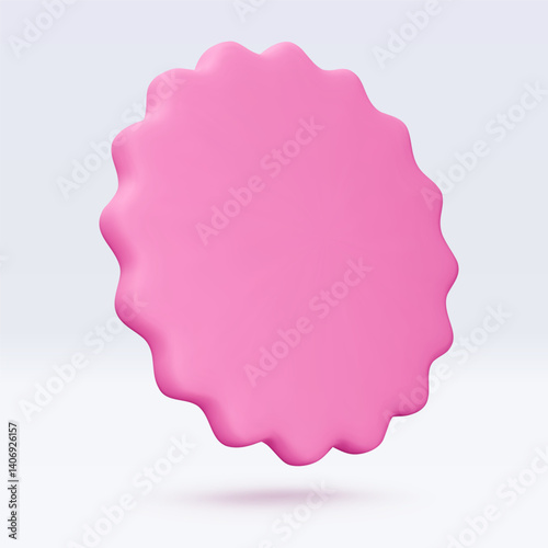 Pink sticker, badge mockup. Blank labels of circle shapes with wavy edge. Vector illustration isolated on white. Copy space. Stickers or patches for preview tags, labels, design, presentation, adv