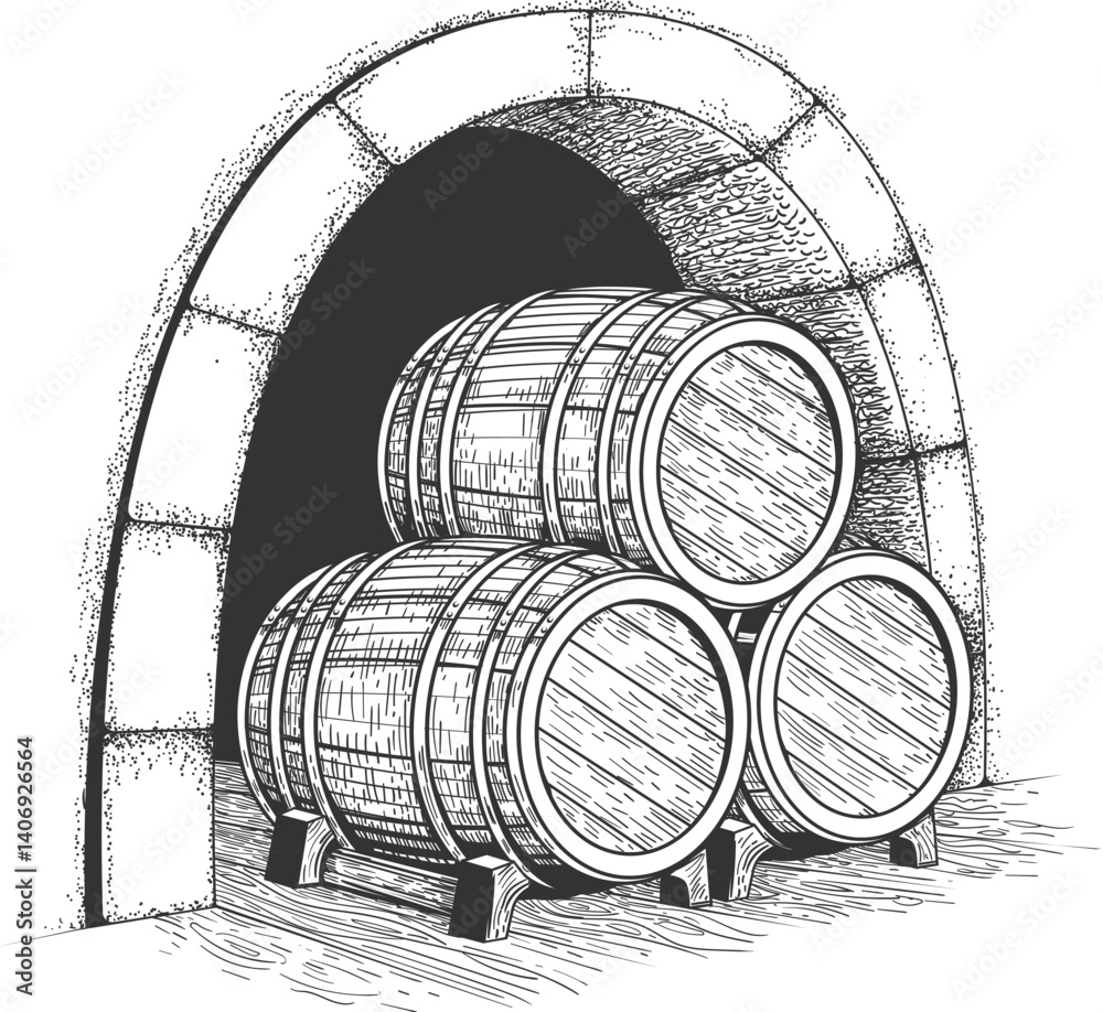 Fototapeta premium Engraving vintage wine vault