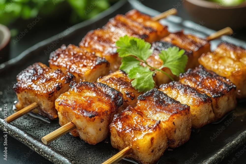 Grilled cubes on skewers Grilled cubes on skewers