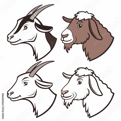 Cute cartoon goat vector illustration, a funny farm animal