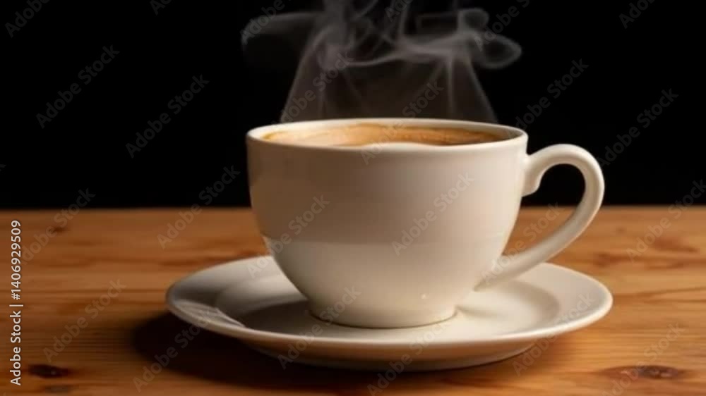A Cup of Coffee on a Wooden Table with Black Background A Cup of Coffee on a Wooden Table with Black Background