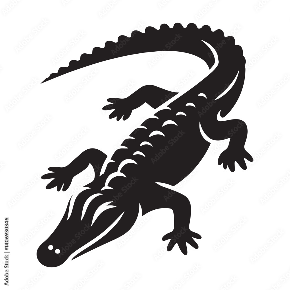 Fototapeta premium Dominant Caiman silhouette, asserting its territory with strength – Caiman illustration – Caiman vector – Reptile silhouette