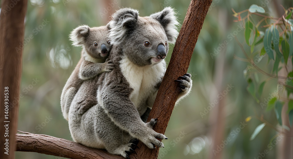 Obraz premium Koala Pair on Eucalyptus Branch