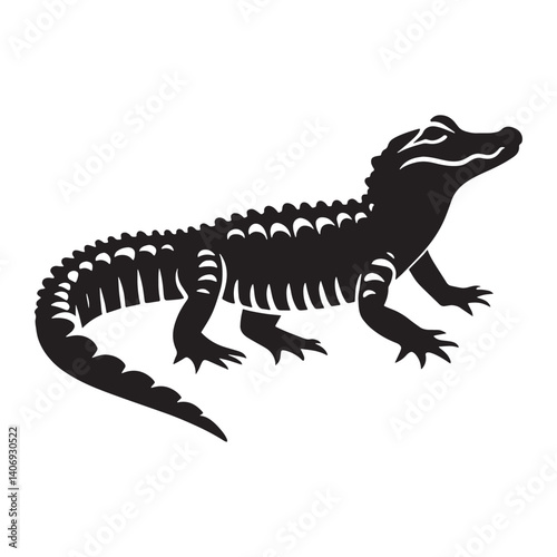 Stealthy Caiman silhouette, a master of ambush hunting – Caiman illustration – Caiman vector – Reptile silhouette

