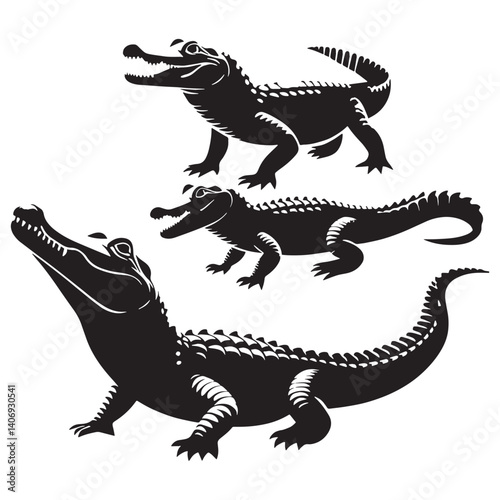 Fierce Caiman silhouette, known for its swift strikes – Caiman illustration – Caiman vector – Reptile silhouette

