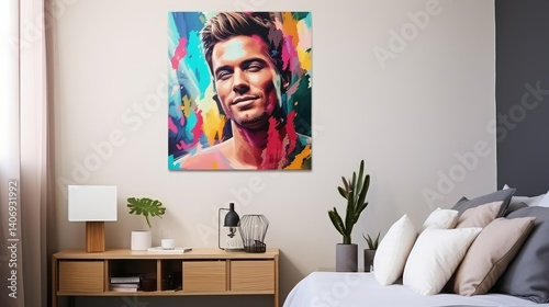 admire man hanging canvas on wall