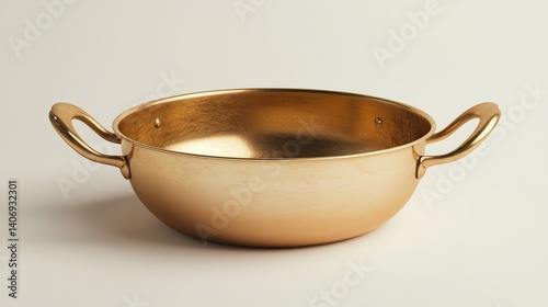 Elegant and Shiny Golden Cooking Pot on Neutral Background
